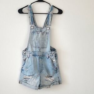 H&M Distress Denim Overall Shorts shortall Summer Casual Outing